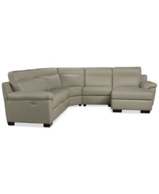 Julius II 5-Pc. Leather Chaise Sectional with 2 Power Recliners, Macy's Exclusive