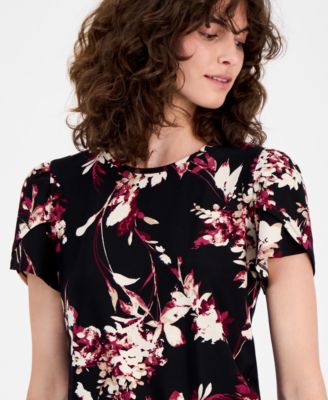 Women's Floral-Print Tulip-Sleeve Top