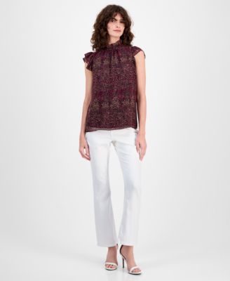 Petite Ruffle-Neck Flutter-Sleeve Top