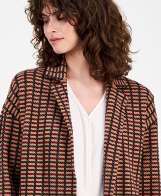 Petite Checked Notched-Collar Sweater