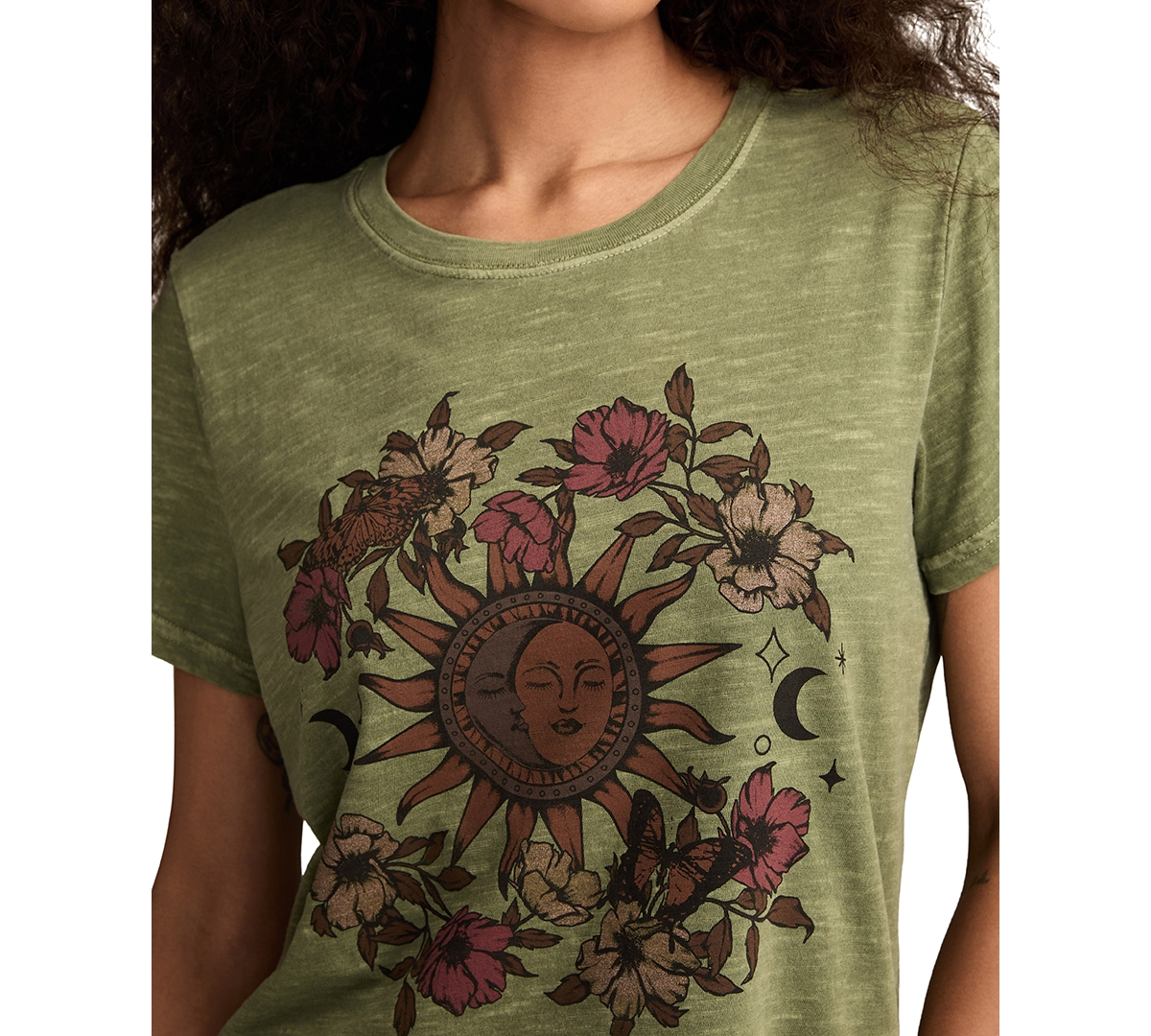 Lucky Brand Women's Cotton Sun & Moon Floral Classic T-shirt In Green