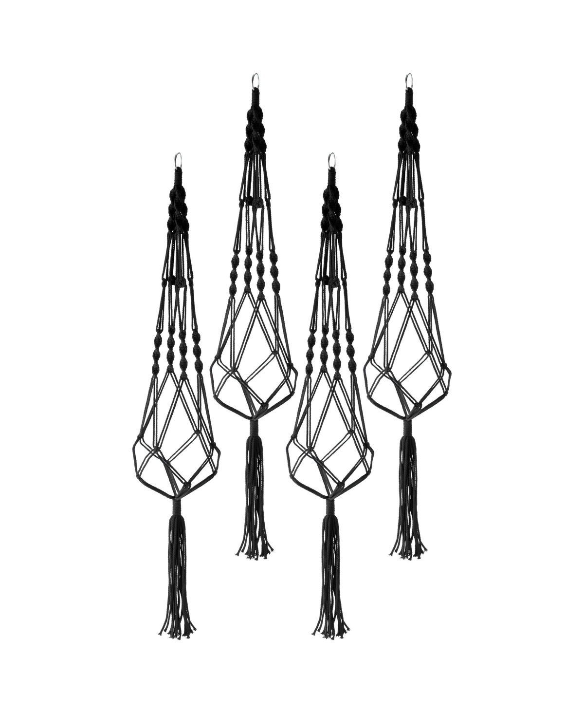 Macrame Plant Hanger - for Indoor & Outdoor Hanging - Cotton Rope, for Home, Patio, Garden - Black