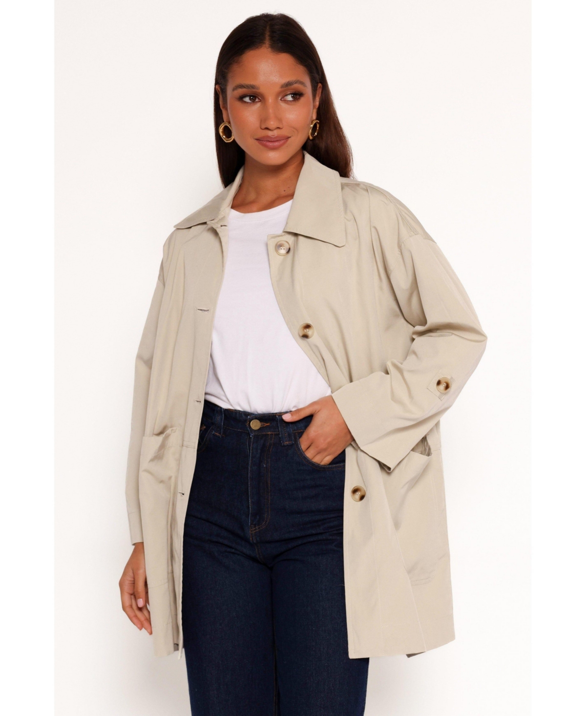 Women's Stella Button Front Collar Jacket - Taupe