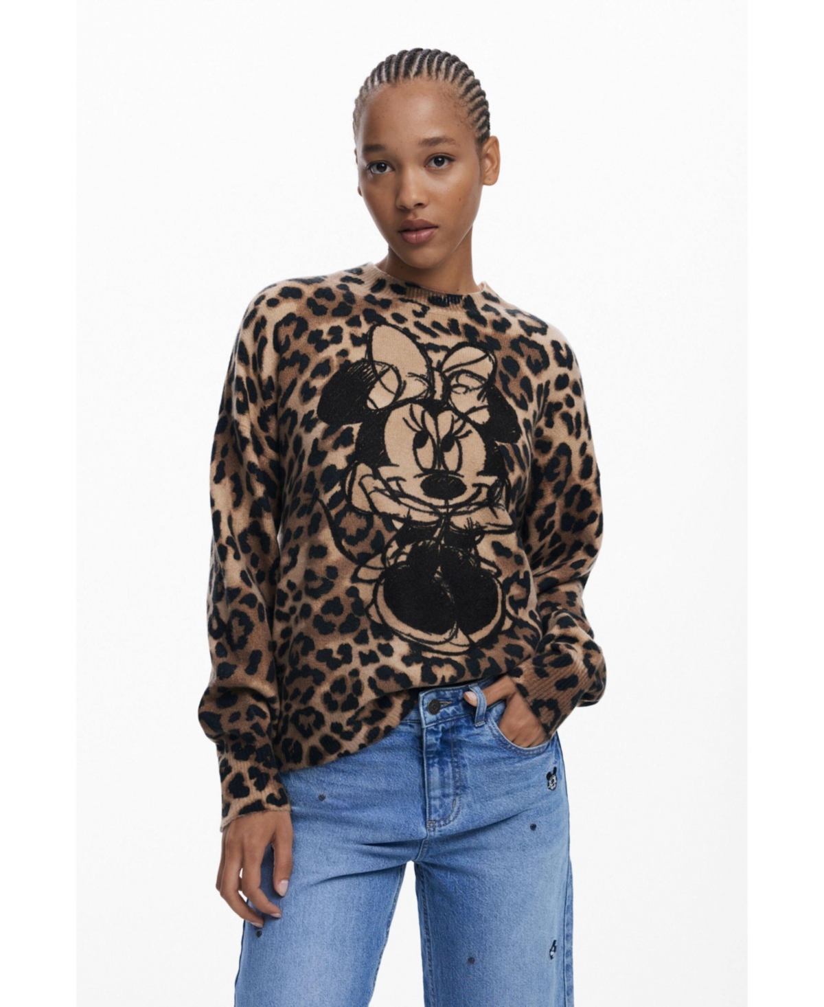 Desigual Women's Minnie animal print sweater - Camel