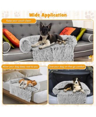 Gray Plush Calming Dog Couch Bed with Anti-Slip Bottom