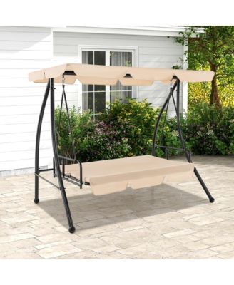 Outdoor Swing Chair Glider Patio Hammock Converting Flatbed w/ Adjustable Canopy