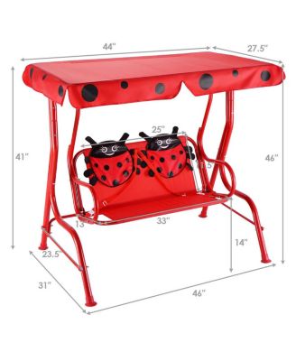 Kids Patio Porch Bench Swing w/ Safety Belt Canopy Outdoor Furniture