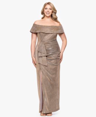 Plus Size Off-The-Shoulder Glitter Gown 