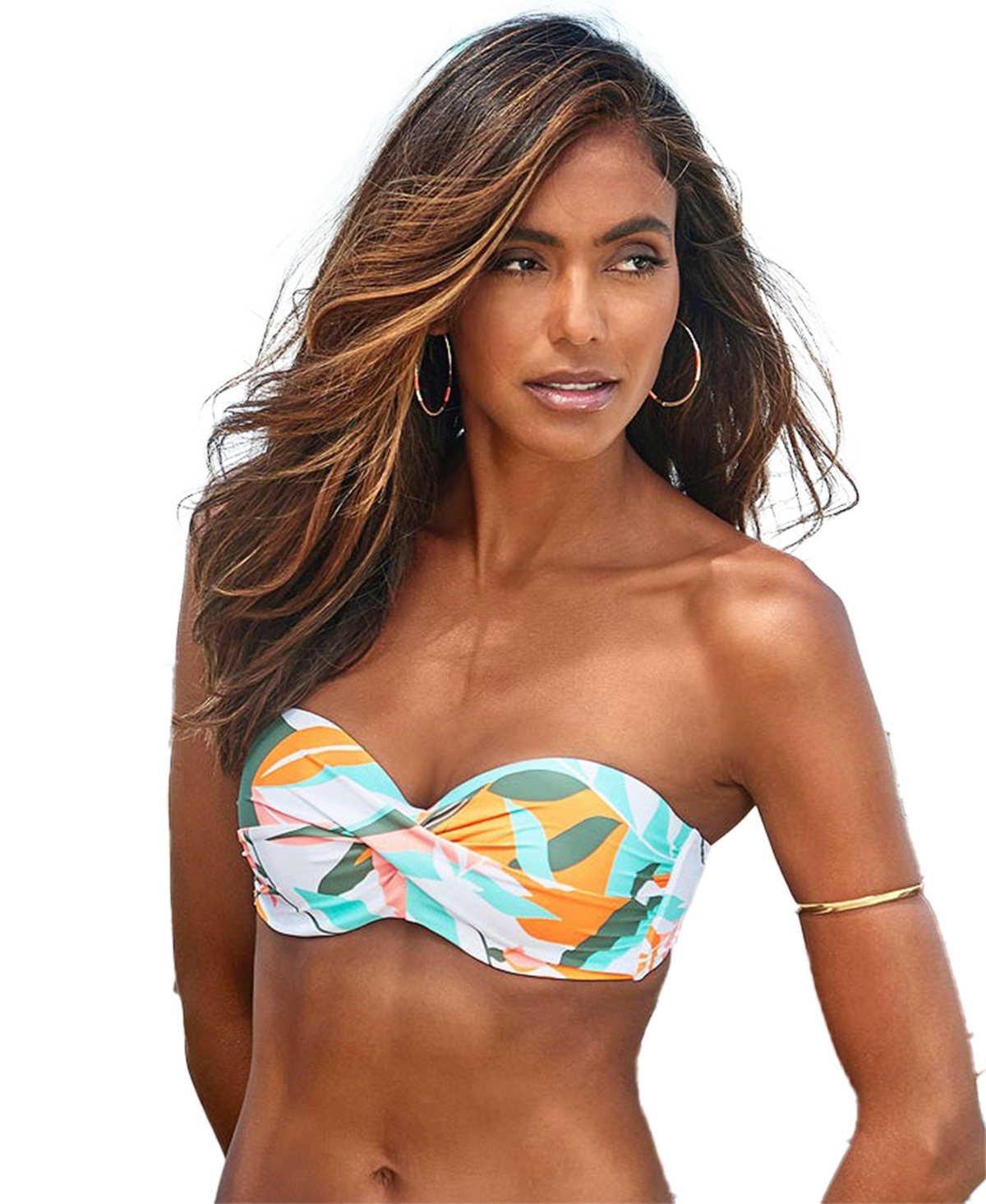 Women's Mix Print Bandeau Bikini Swimsuit Top - Yellow  white