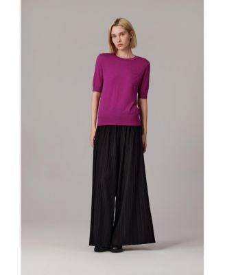 Women's Tissue Weight 75% Merino Wool 25% Silk Crew Neck Short Sleeve T Shirt Sweater | Ultra Soft Machine-Washable Sweaters