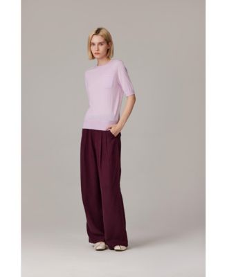 Women's Tissue Weight 75% Merino Wool 25% Silk Crew Neck Short Sleeve T Shirt Sweater | Ultra Soft Machine-Washable Sweaters