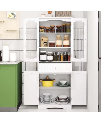 63" MDF Bathroom Cabinet with Tempered Glass Doors, Adjustable Shelves and Large Drawer