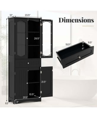 63" MDF Bathroom Cabinet with Tempered Glass Doors, Adjustable Shelves and Large Drawer