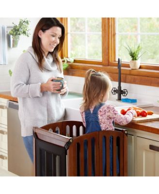 Contemporary Kitchen Helper Step Stool - Walnut: Kids' Adjustable, Foldable Wooden Learning Toddler Tower with Non-Slip Mat