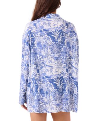 Juniors' Mana Long-Sleeve Camp Shirt Cover-Up 