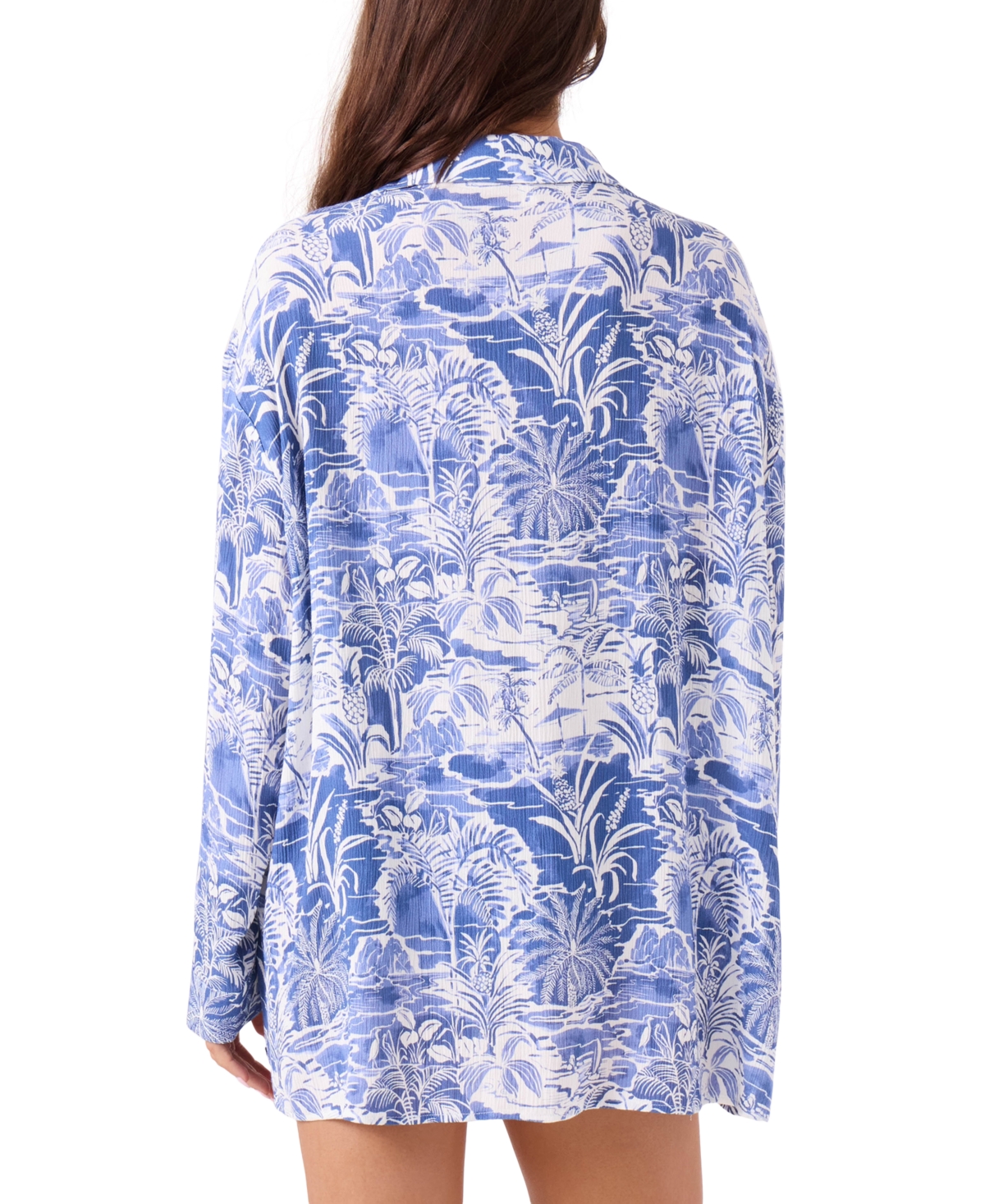 Roxy Juniors' Mana Long-sleeve Camp Shirt Cover-up In Blue