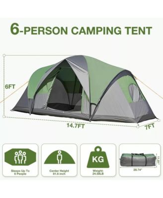 5-6 Person Family Camping Tent, Waterproof 2-Room Dome Tent with Divider Curtain, Panoramic Windows & Carry Bag
