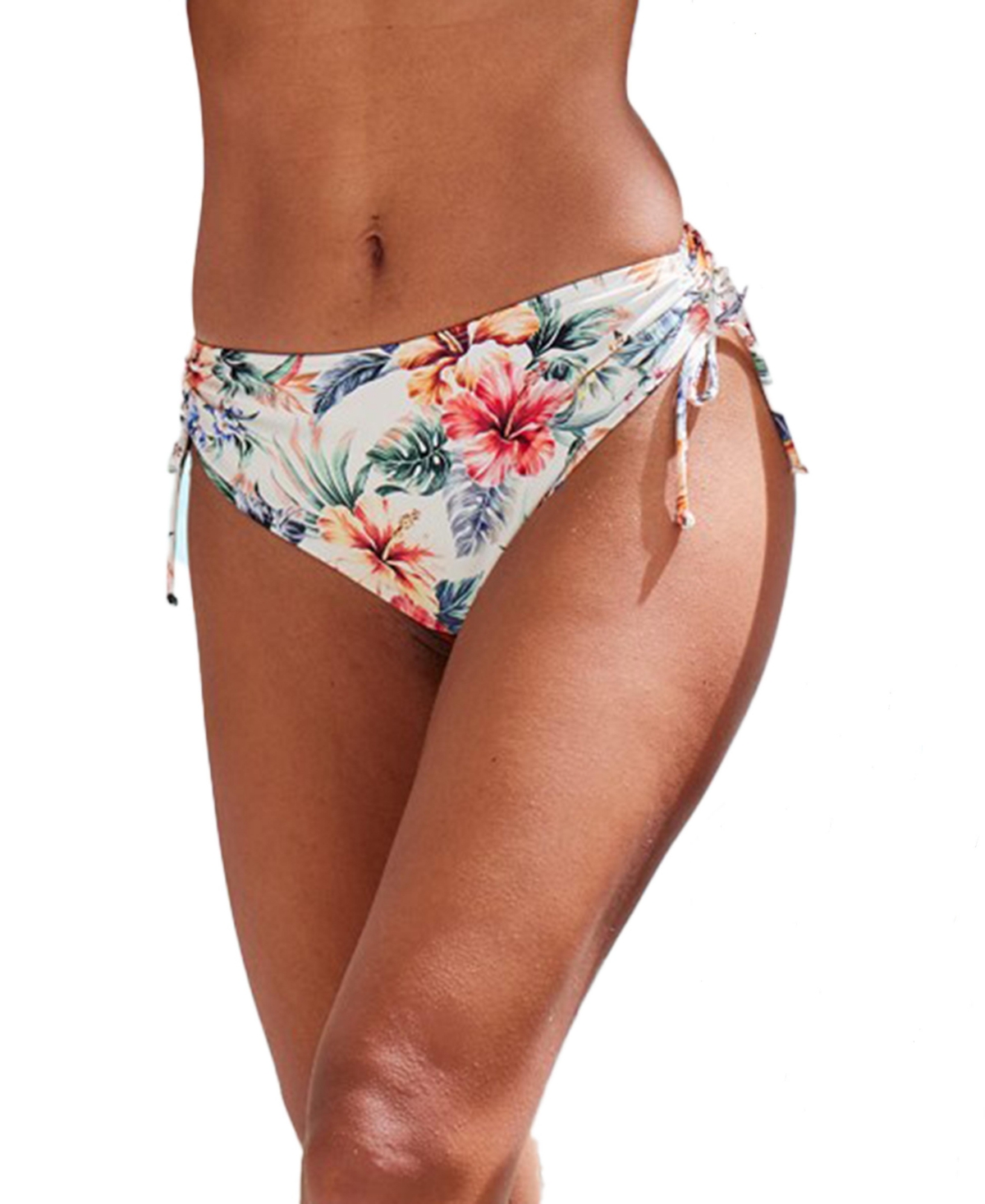 Women's Tropical Print Mid Rise Bikini Swimsuit Bottom - Ivory printed