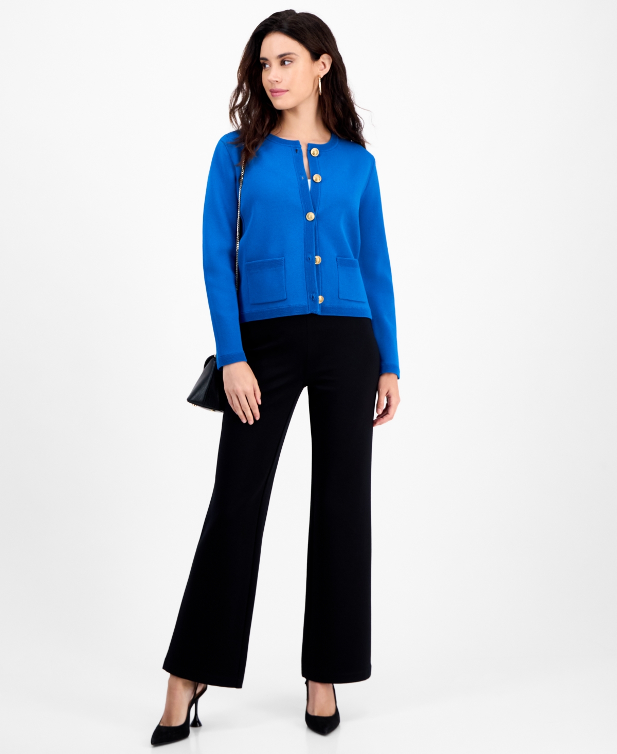 Inc International Concepts Petite Structured Long-sleeve Sweater Jacket, Macy's Exclusive In Blue