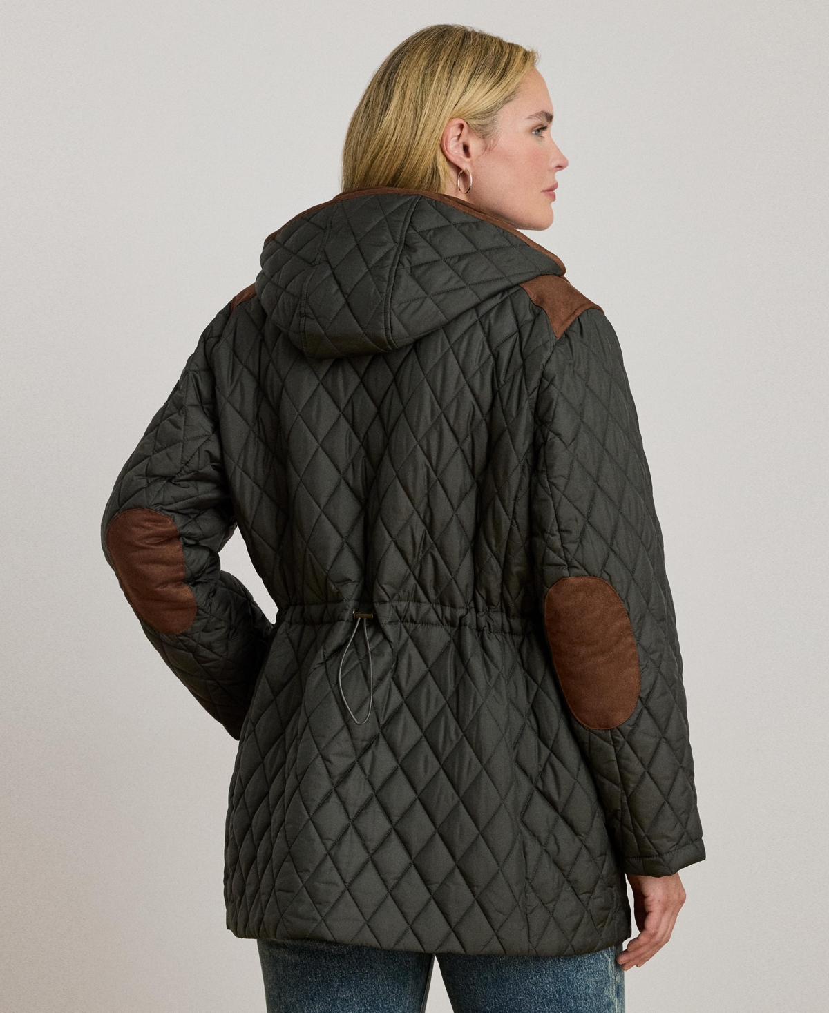 Ralph Lauren Plus Size Hooded Quilted Anorak Coat In Gray