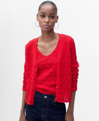 MANGO - Women's Openwork Detail Knit Cardigan