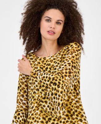 Women's Printed Ruffle-Cuff Bell-Sleeve Blouse