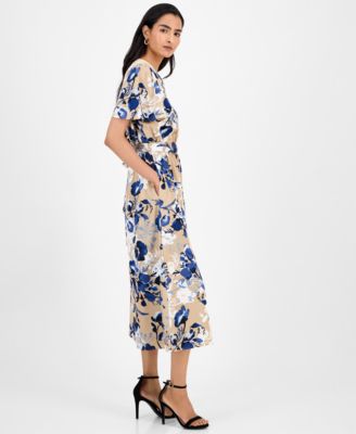 Floral-Print Tie-Waist Midi Dress, Regular & Petite