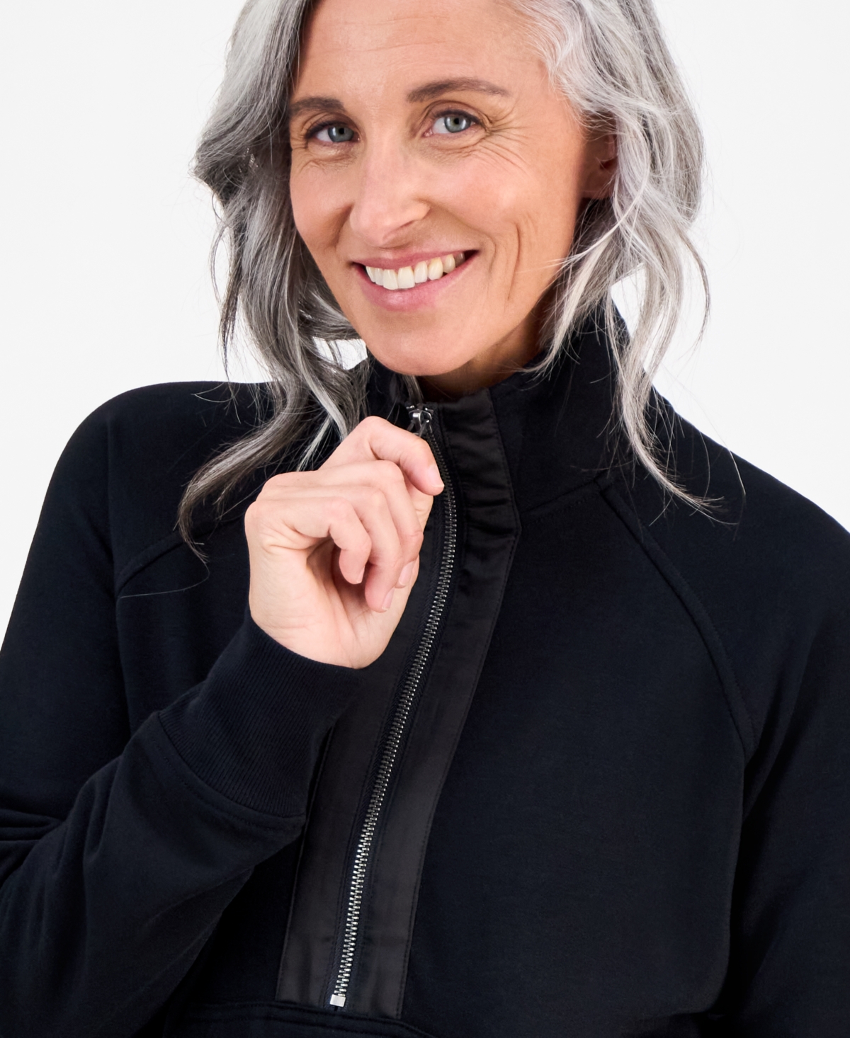 Style & Co Petite Cloud Fleece Half-zip Sweatshirt, Macy's Exclusive In Black