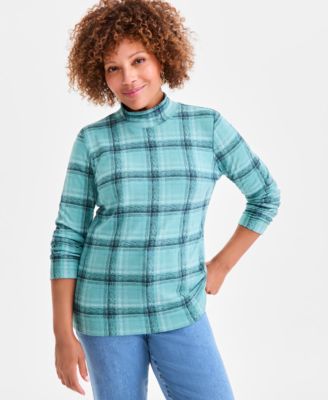 Style & Co - Women's Mock Neck Dotted Plaid Knit Top