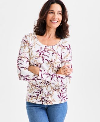 Style & Co - Women's Stamped Vines Scoop-Neck Top