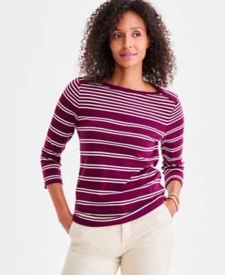 Style & Co - Women's Beach Stripe Cotton 3/4-Sleeve T-Shirt