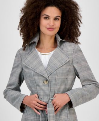 Plaid Belted Trench Coat, Regular & Petite 