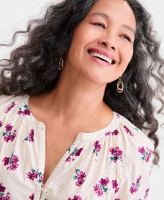 Petite Printed Balloon-Sleeve Popover Top, Macy's Exclusive