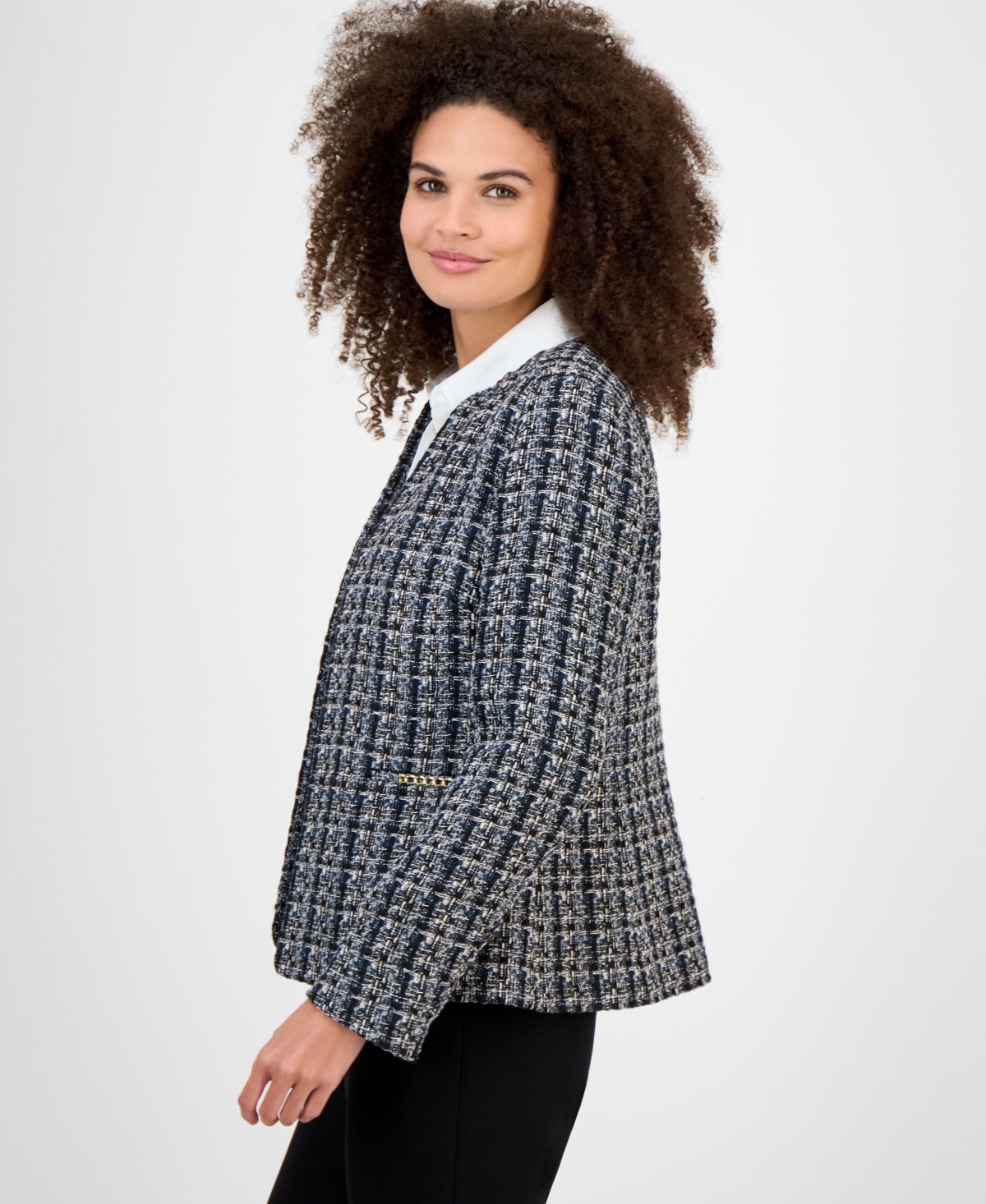 Kasper Tweed Open-front Cardigan, Regular & Petite In Blue