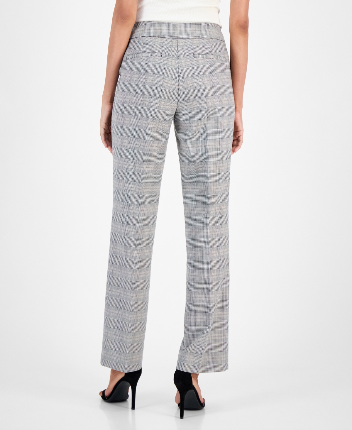 Kasper Women's Plaid-print Mid-rise Straight-leg Pants, Regular & Petite In Gray