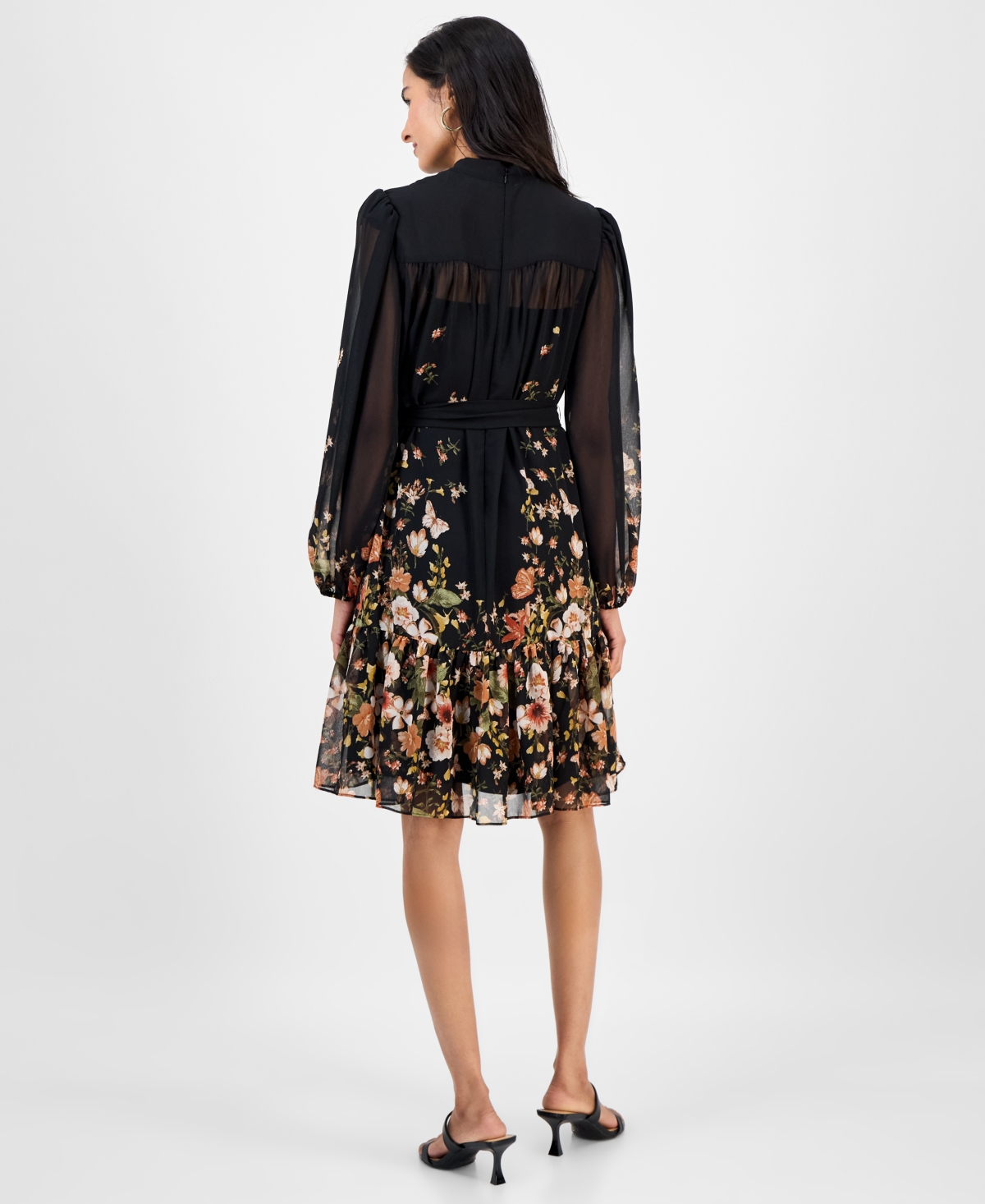 Tahari Asl Petite Placement Chiffon Trapeze Fit & Flare Dress In Multi