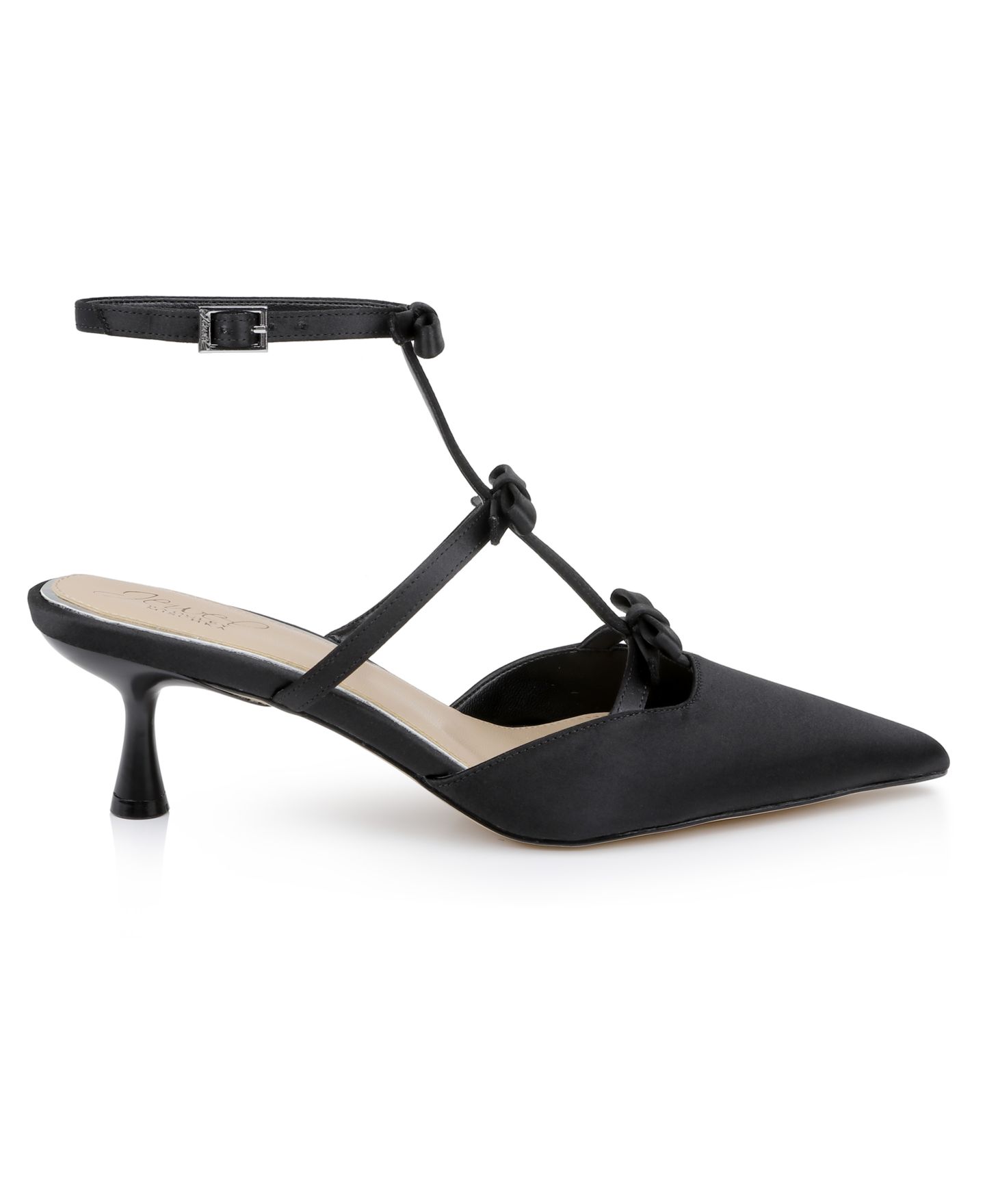 Женские туфли Jewel Badgley Mischka Elisabetta Bow Pointed Toe Pumps, цвет: Чёрный атласный — фото 2