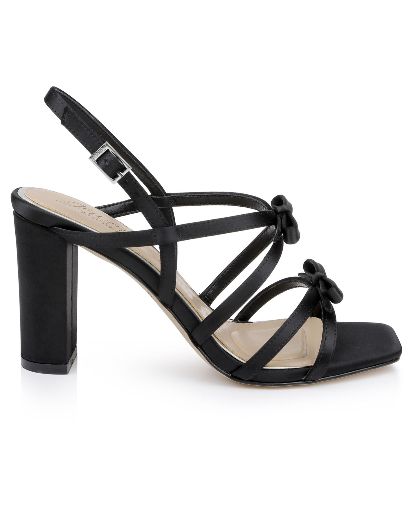 Женские сандалии Jewel Badgley Mischka Eliza Bow Evening, цвет: Чёрный атласный — фото 2