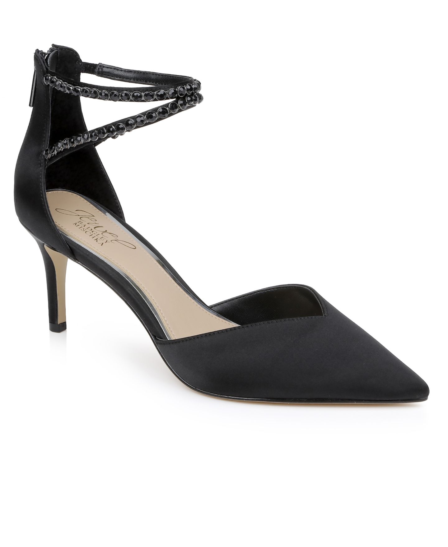 Женские туфли Jewel Badgley Mischka Emmi Evening Pumps, цвет: Чёрный атласный — фото 1