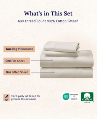 5-Star Luxury 600 Thread Count Cotton Sateen 4 Piece Sheet Set, California King