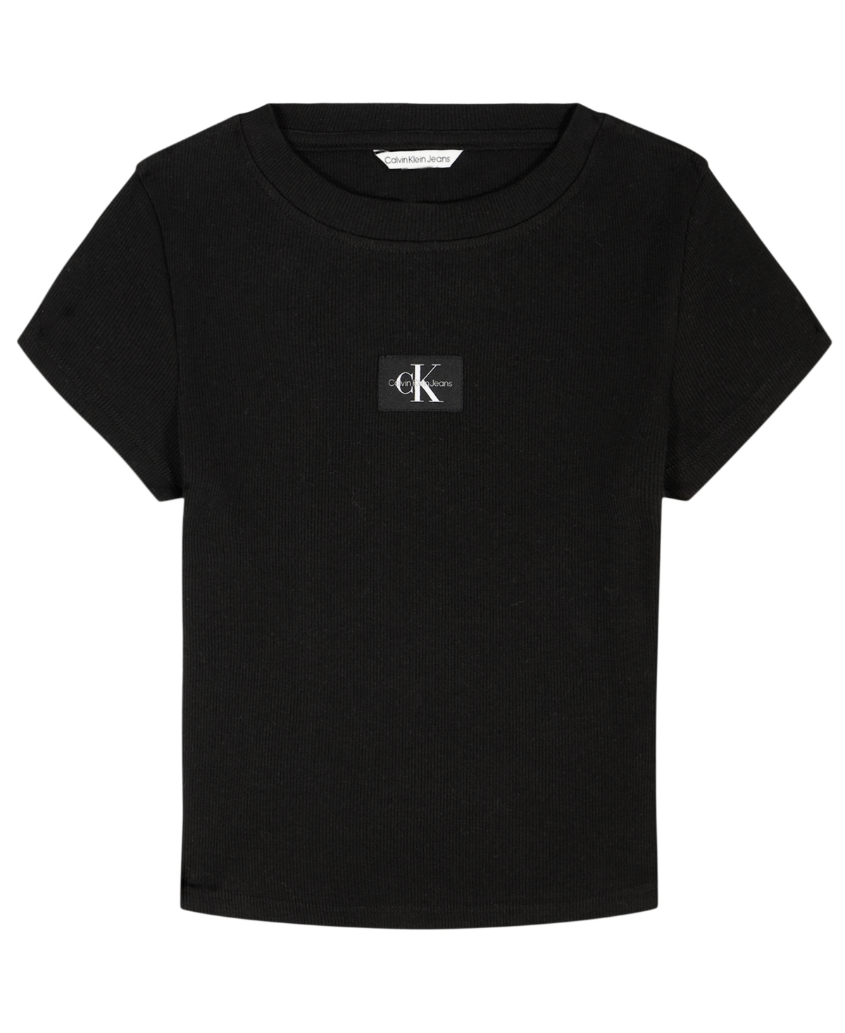 Calvin Klein Big Girls Monogram Patch Rib T-shirt In Black