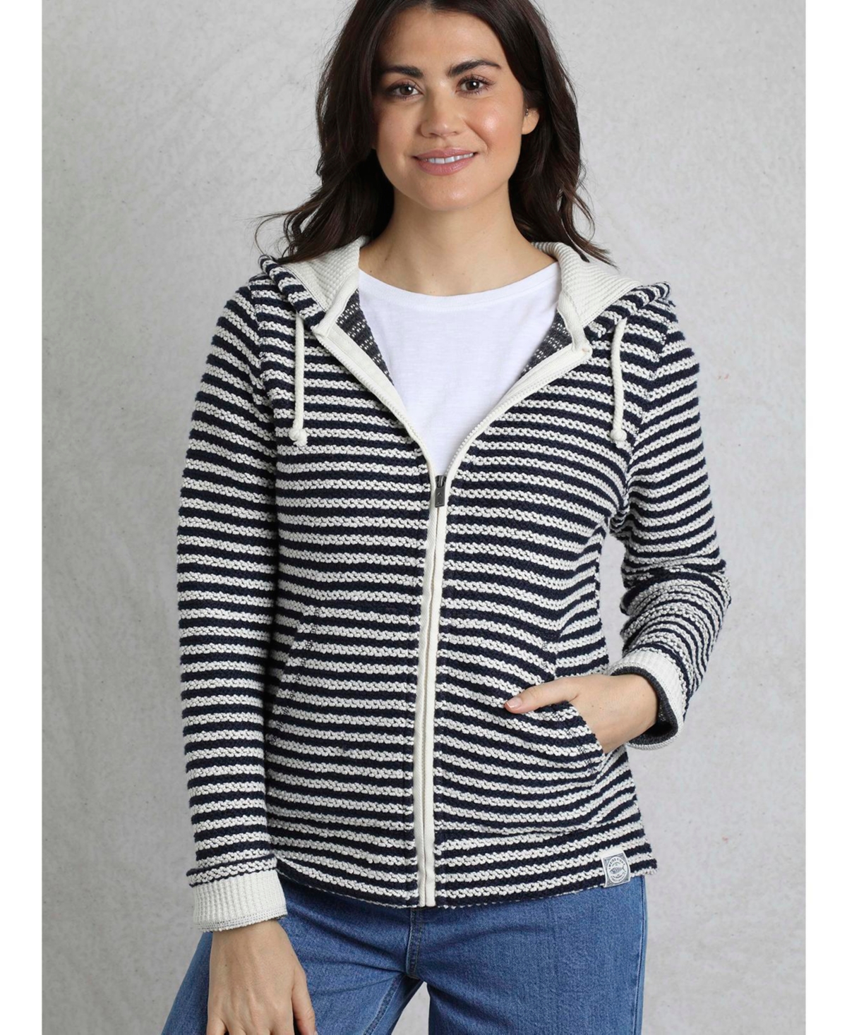 Women's Fisher Full Zip Stripe Macaroni Hoodie - Ecru