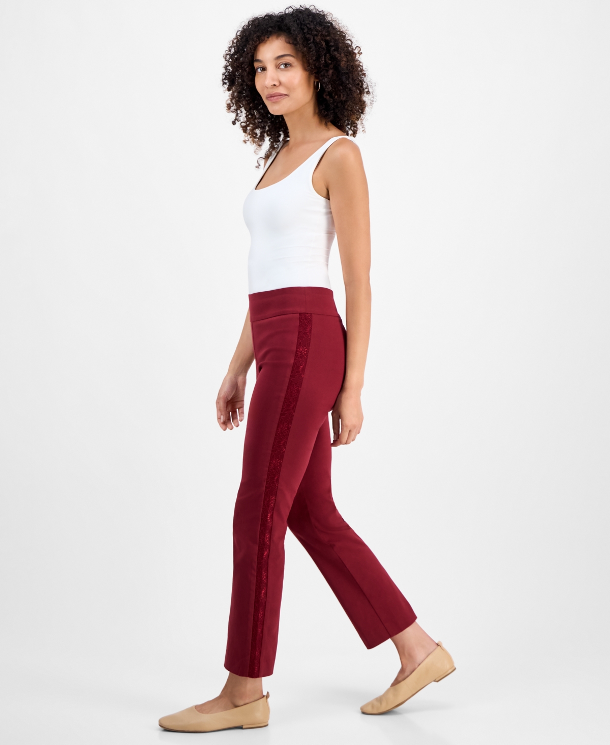 Jm Collection Petite Tummy-control Cambridge Stretch Slim-leg Pants, Created For Macy's In Red