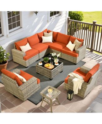 Wicker Outdoor Patio Furniture Set, 9PCS Rattan Modular Sectional Sofa,Outside Swivel Rocking Chairs Coversation Set with Side Table