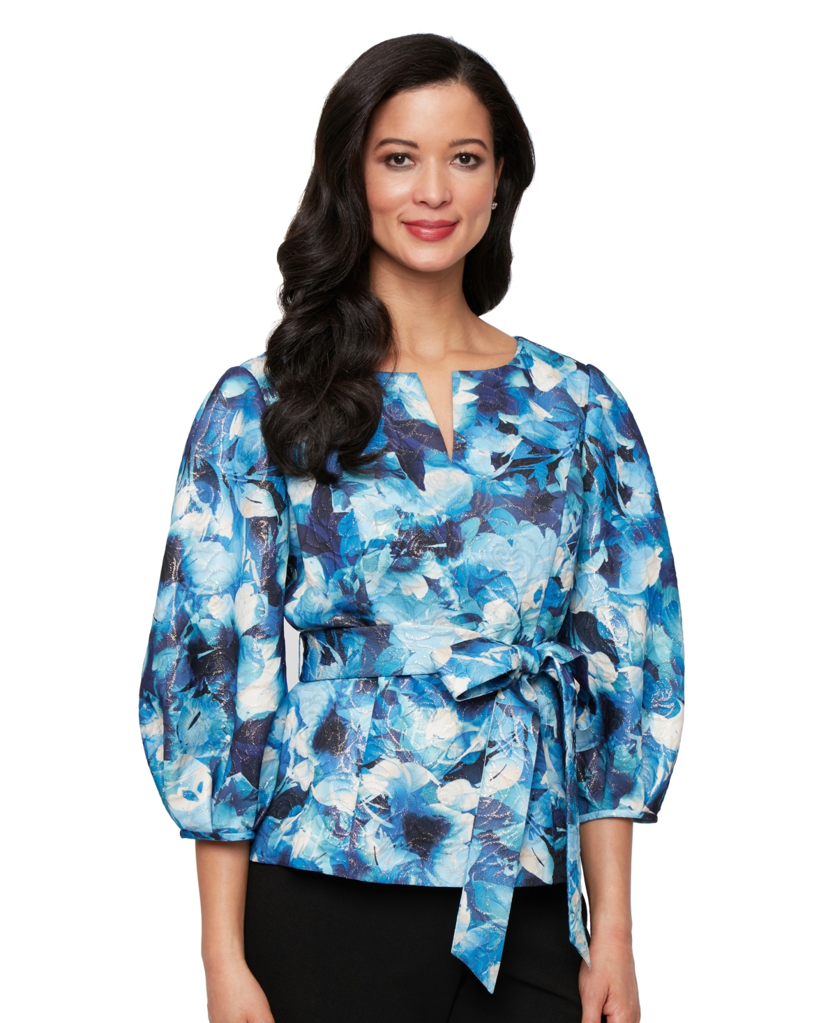 Women's Jacquard Print Metallic Top - Blue Multi