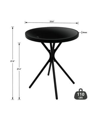Steel Outdoor Patio Side Coffee Table with Tempered Glass Tabletop