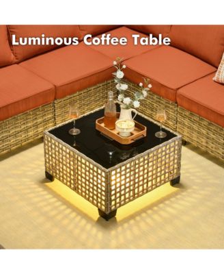 Piece Outdoor Patio Furniture Sets with Fire Pit Table,Wicker Sectional Sofa with Patio Swivel Chairs,Solar Powered Coffee Table and Ottoman