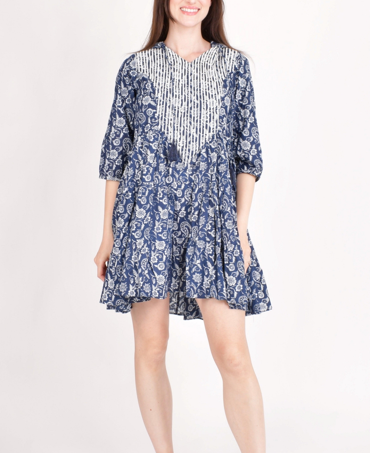 Women's Embroidered Hoodie Mini Dress - Blue