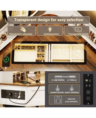 Farmhouse-style dressing table with mirror and lights, featuring a glass top.