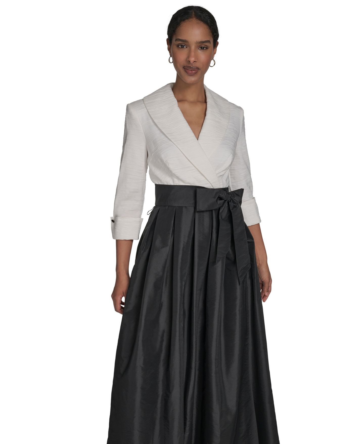 Женские платья Jessica Howard Colorblocked V-Neck Ball Gown, цвет: Чёрный / Белый — фото 2
